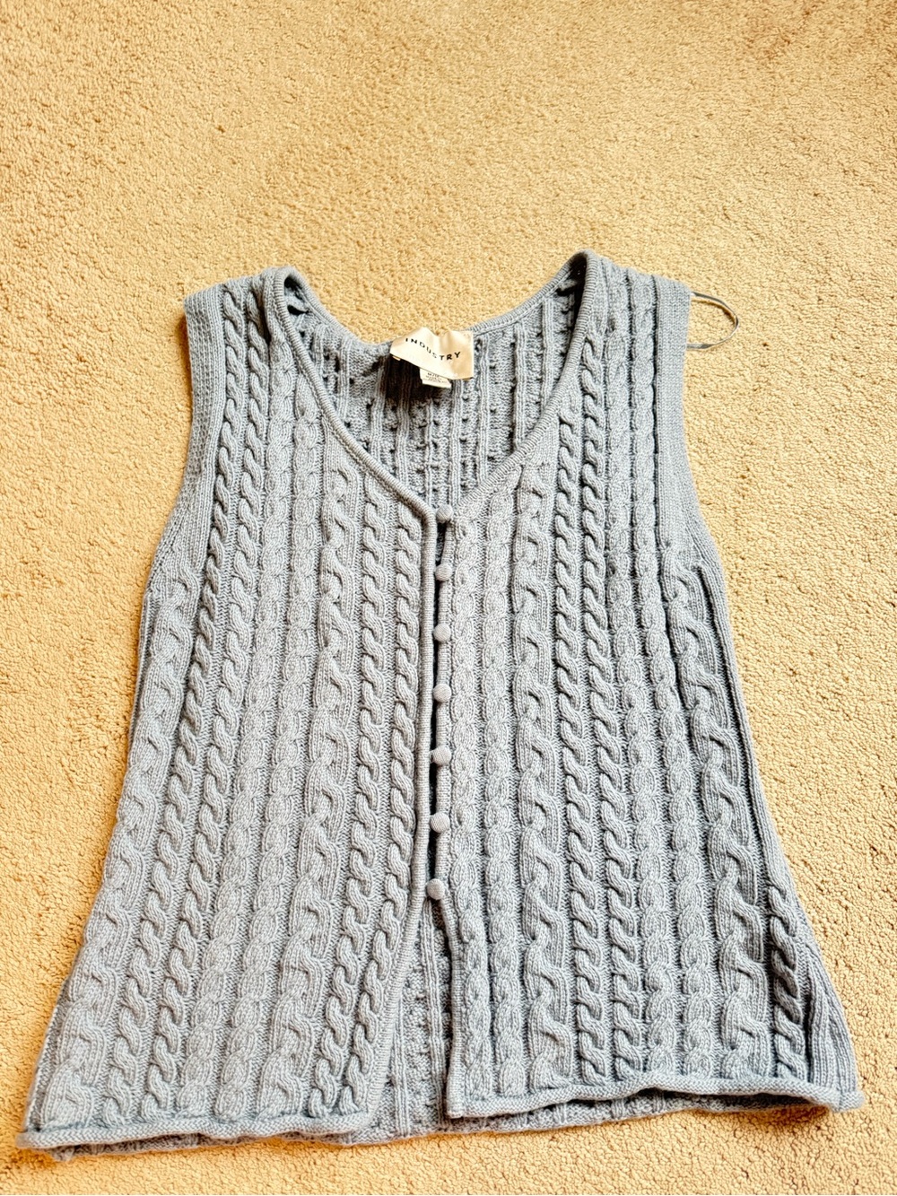 Light Gray Cable Knit Button-Front Sleeveless Top